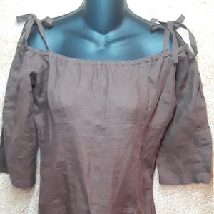 Brown Linen off shoulder dress